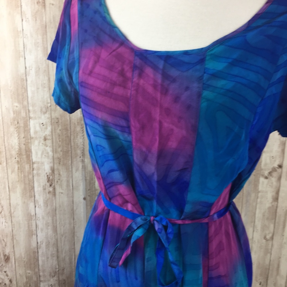 Vintage Blue Sensual Silk Pattern Caribbean Dress - Picture 2 of 3